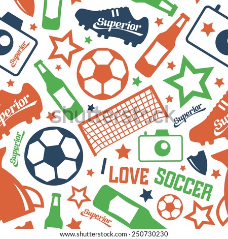 Soccer  seamless pattern. Color print on a white background