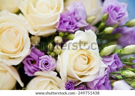 Soft-focus close-up of fresh flowers, roses, beautiful romantic bouquet for Valentine\'s Day. Holidays and celebrations