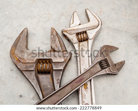 Rusty grunge wrench and spanner for maintenance or service engineer
