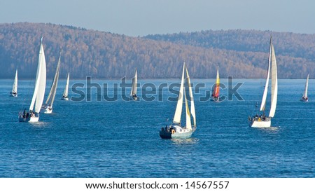 Set of yachts under sails