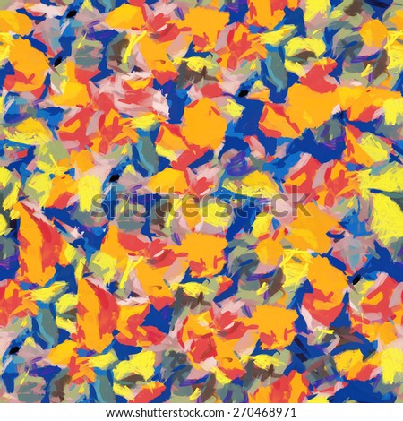 Orange blue yellow abstract seamless pattern oil strokes texture painting