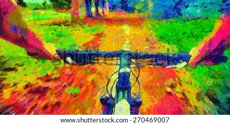 Bicycle ride pov acid colors psychedelic painting