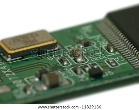 Close up electronics parts on green board (electronic series)