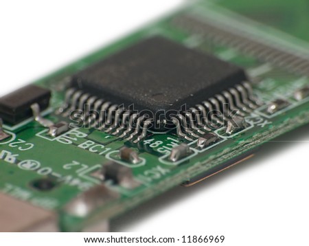 Close up electronics parts on green board (electronic series)
