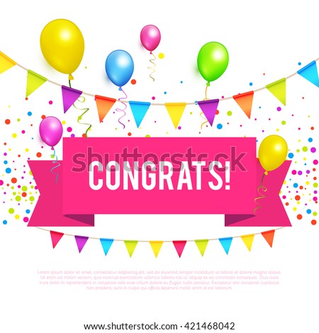 Congrats. Congratulations Banner with Balloons. Win, Birthday Party, Sale, Holiday & Kid Design. Vector illustration