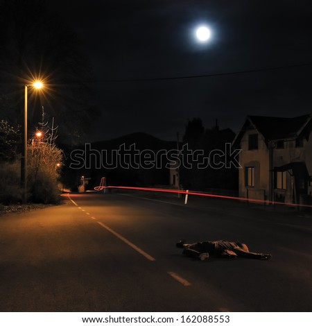 Night road accident scene