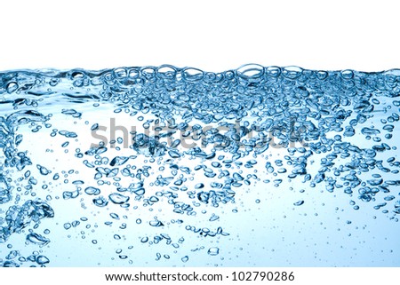 closeup of bubbles in water isolated on white background