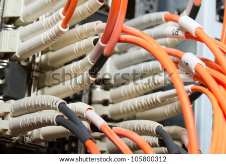 optic fiber cables connected to data center