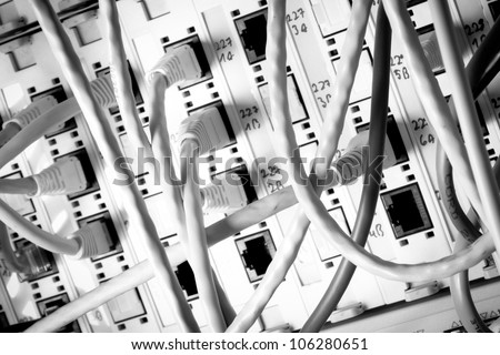 Concept of  network infrastructure with cables connected to data center