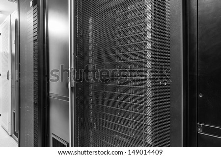 network server room with racks
