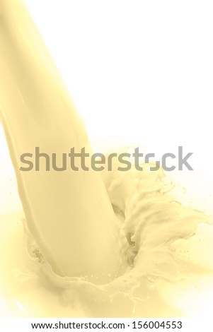 pouring vanilla flavored milk on white background