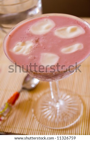 decorated strawberry mousse in glass