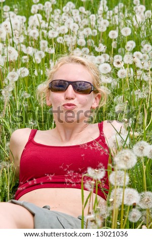young female on a flowery meadow