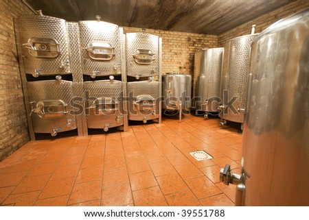 fermentation tanks in the wine cave