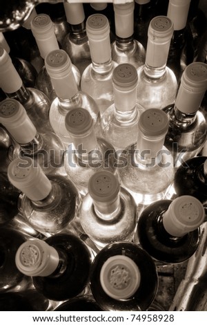stacked up wine bottles in the wine cave