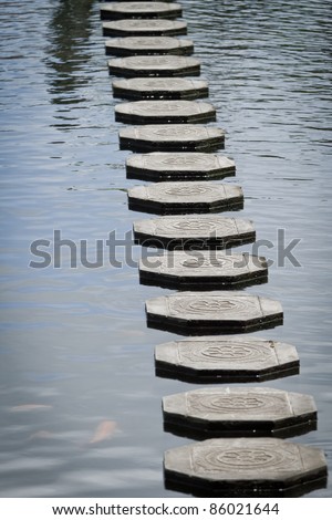 stone steps floating on the water, Tirtagangga water palace, Bali, Indonesia