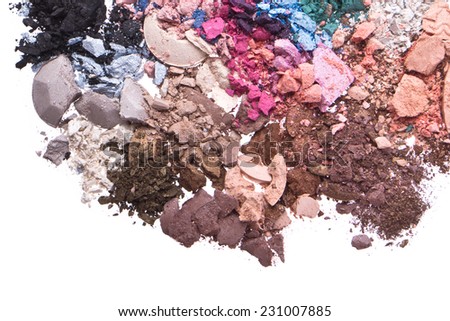 multicolor crushed eyeshadows isolated on white background