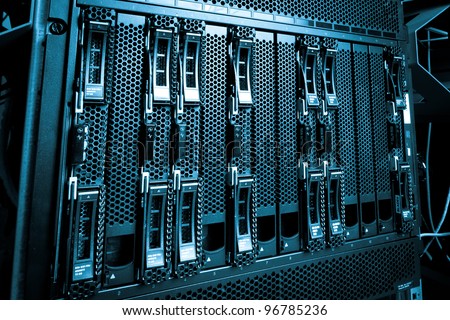 Detail of hard drive cluster in data center