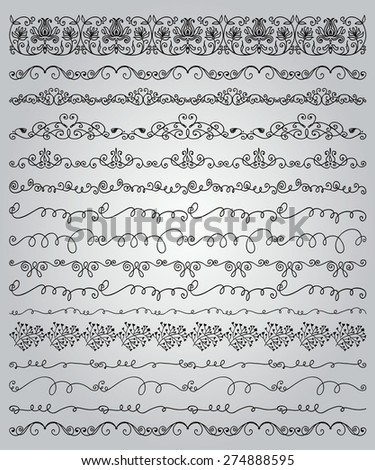 Collection of Seamless Hand Drawn Doodle Vintage Borders. Design Elements. Illustration