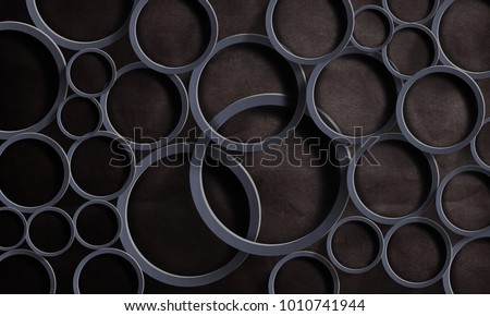 Black background with circles. Photo wallpaper for interior. 3d rendering