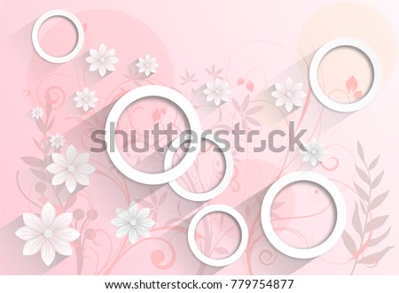 Abstract pink Wallpaper with flowers. Photo wallpaper. 3D rendering.