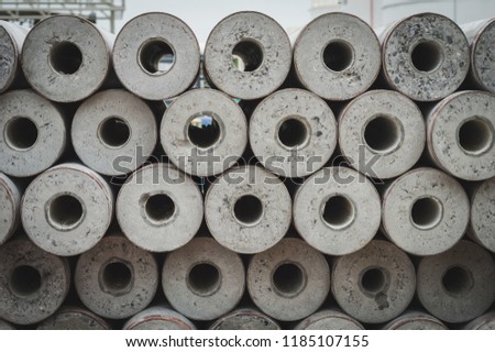 Round spun micropile on construction site. Concrete Pile for Foundation of Building.construction foundation work