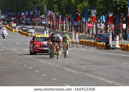 PARIS, JUL 24: The peloton riding during the final stage of the \