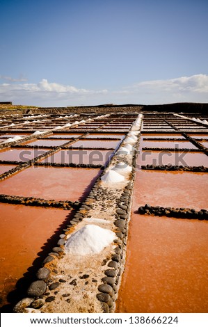 Salt production from ocean water. Salinas del Carmen. Fuerteventura
