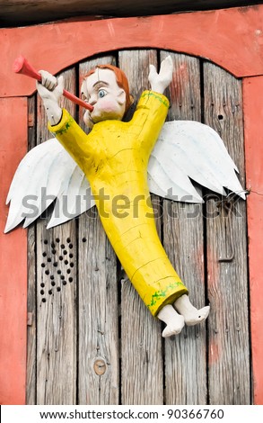Yellow Good Hope angel - wooden doors decoration