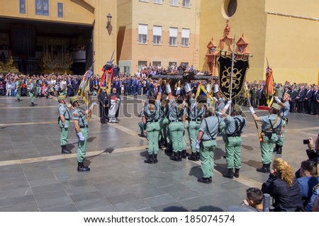 MALAGA, SPAIN - APRIL 09: Spanish Legionarios march on a military parade in Semana Santa (Easter) with Mena Christ, April 09, 2009 in Malaga, Spain