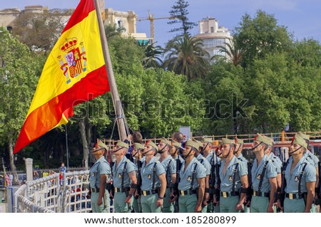 MALAGA, SPAIN - APRIL 09: Spanish Legionarios march on a military parade in Semana Santa (Easter) with Mena Christ, April 09, 2009 in Malaga, Spain