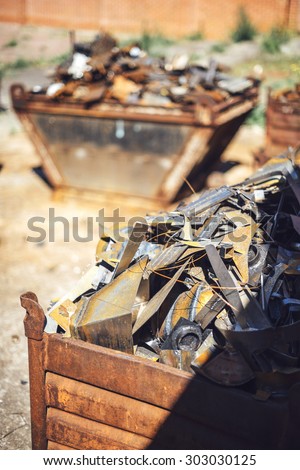 Closeup pile of scrap metal junk garbage