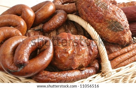 Sausages and other cold meats in the basket