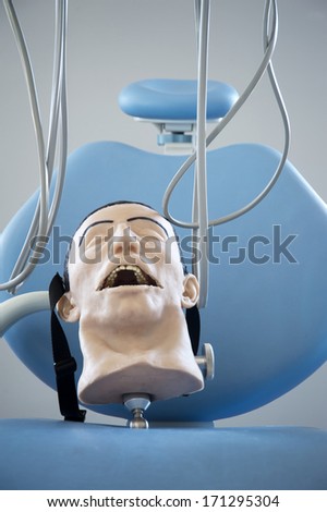 Close up of model head and mouth for dental practice