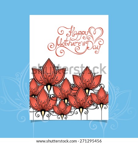 Vector Happy Mothers\'s Day Greeting Card with Flowers, Hand Drawn Holiday Lettering. Ornate Vintage Lettering