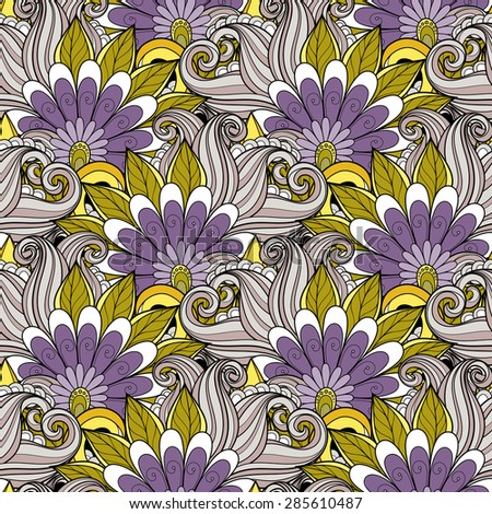 Seamless Floral Pattern. Hand Drawn Floral Texture, Decorative Flowers, Coloring Book