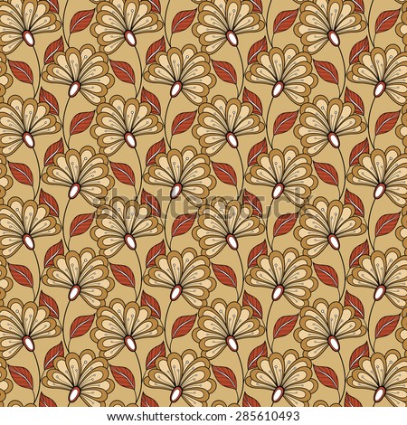 Seamless Floral Pattern. Hand Drawn Floral Texture, Decorative Flowers, Coloring Book