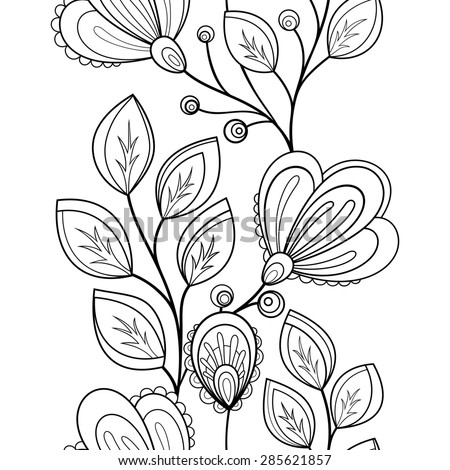 Seamless Monochrome Floral Pattern. Hand Drawn Floral Texture, Decorative Flowers, Coloring Book