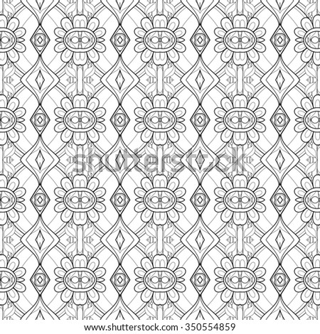 Seamless Vintage Black and White Lace Pattern. Hand Drawn Tile Texture, Ethnic Ornament