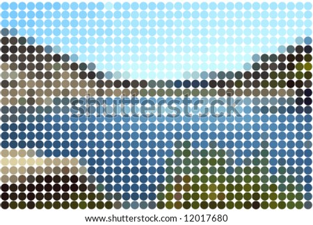 landscape background with solid colored circles in mosaic tile effect