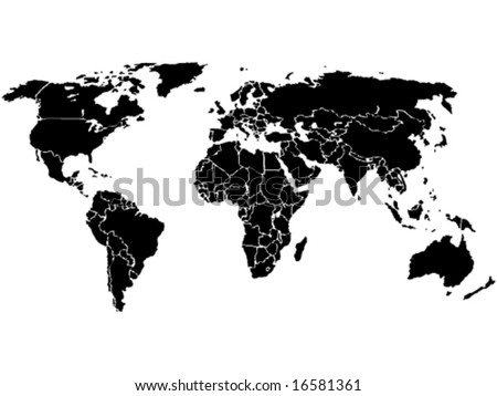 stock vector : Simplified World map, black on White background.