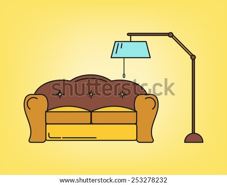 Sofa and lamp in living room in yellow tone
