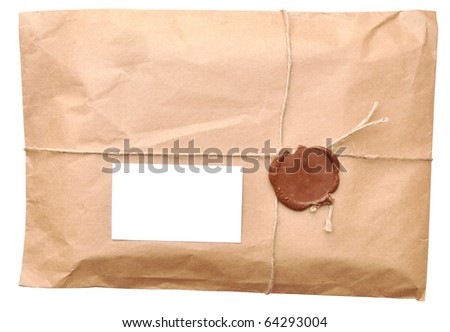 Postal Parcel Wrapped In Coarse Paper Postal Parcel Wrapped In Coarse Paper Isolated On A White