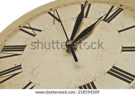 Old Clock Isolated on white . old vintage clock face