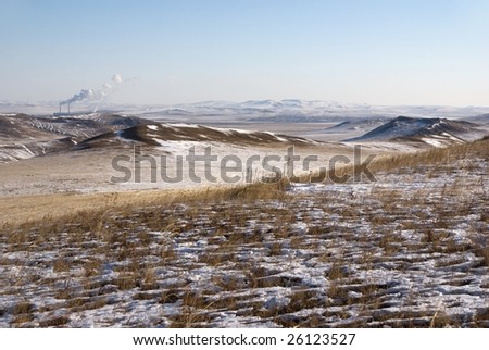 Baikal steppe at the China-Russia border
