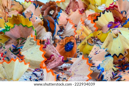 crayon shavings on white background