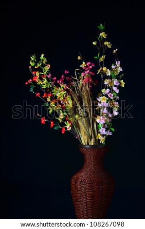 Wild flowers isolated on a black background.
