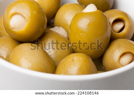 Green olives stuffed with almonds.
