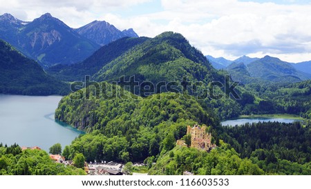 Picturesque nature panorama with Schloss Hohenschwangau, Germany