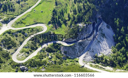Picturesque Dolomites  landscape with mountain road. Italy